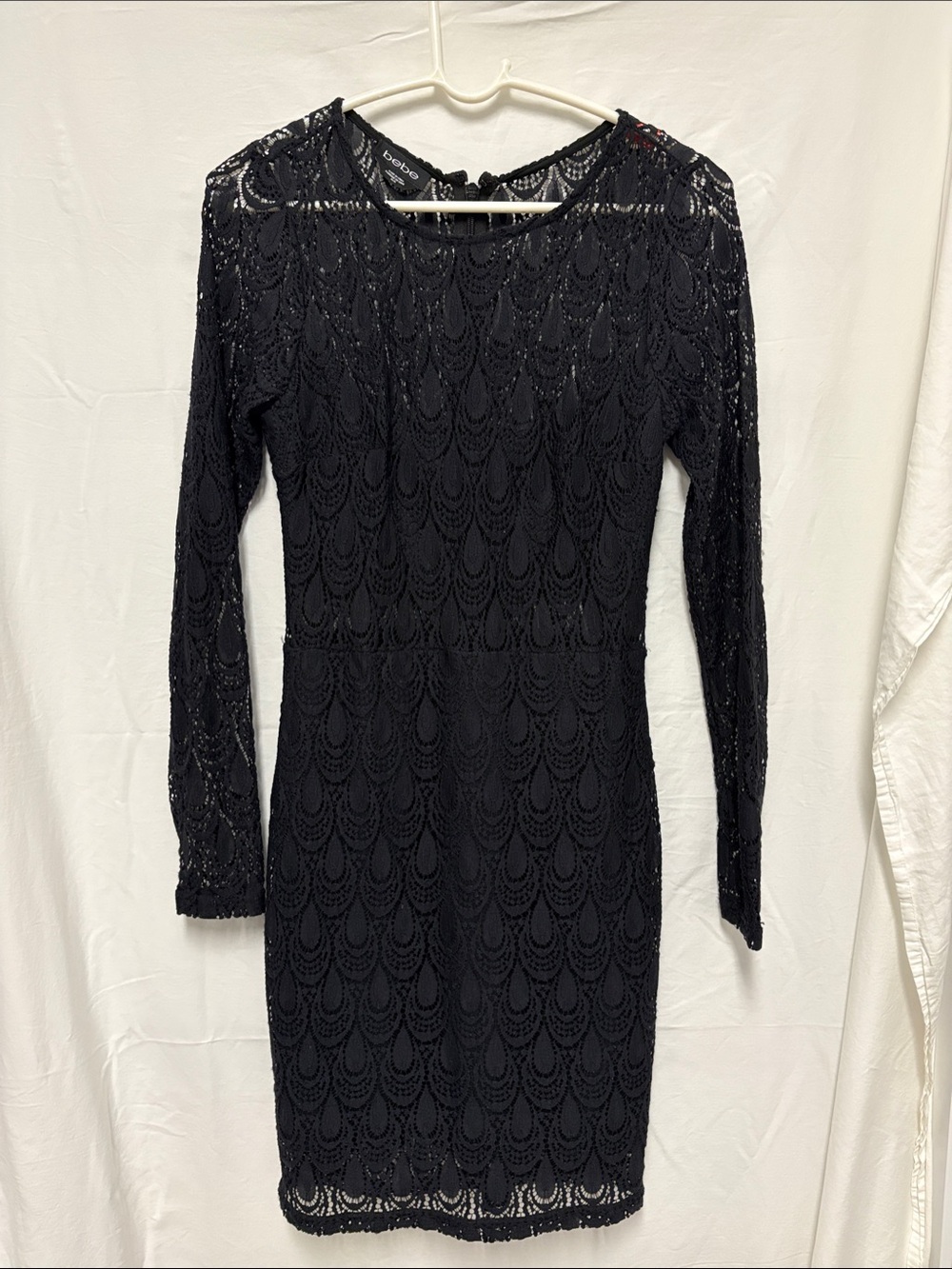 bebe Black Long-Sleeve Lace Sheath Dress